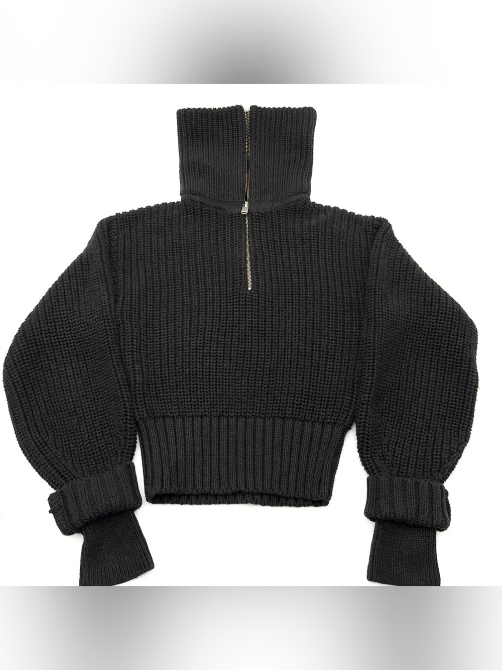 Athleta Black Chunky Half-Zip Turtleneck Sweater
